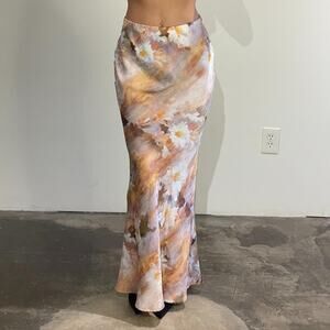 Cream and Orange Floral Maxi Skirt